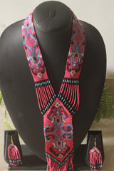 Pink and Blue Hand Beaded Long Necklace Set