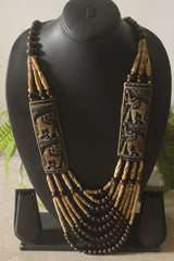 Ivory and Brown Bone Beads Statement Necklace with Elephant Motifs