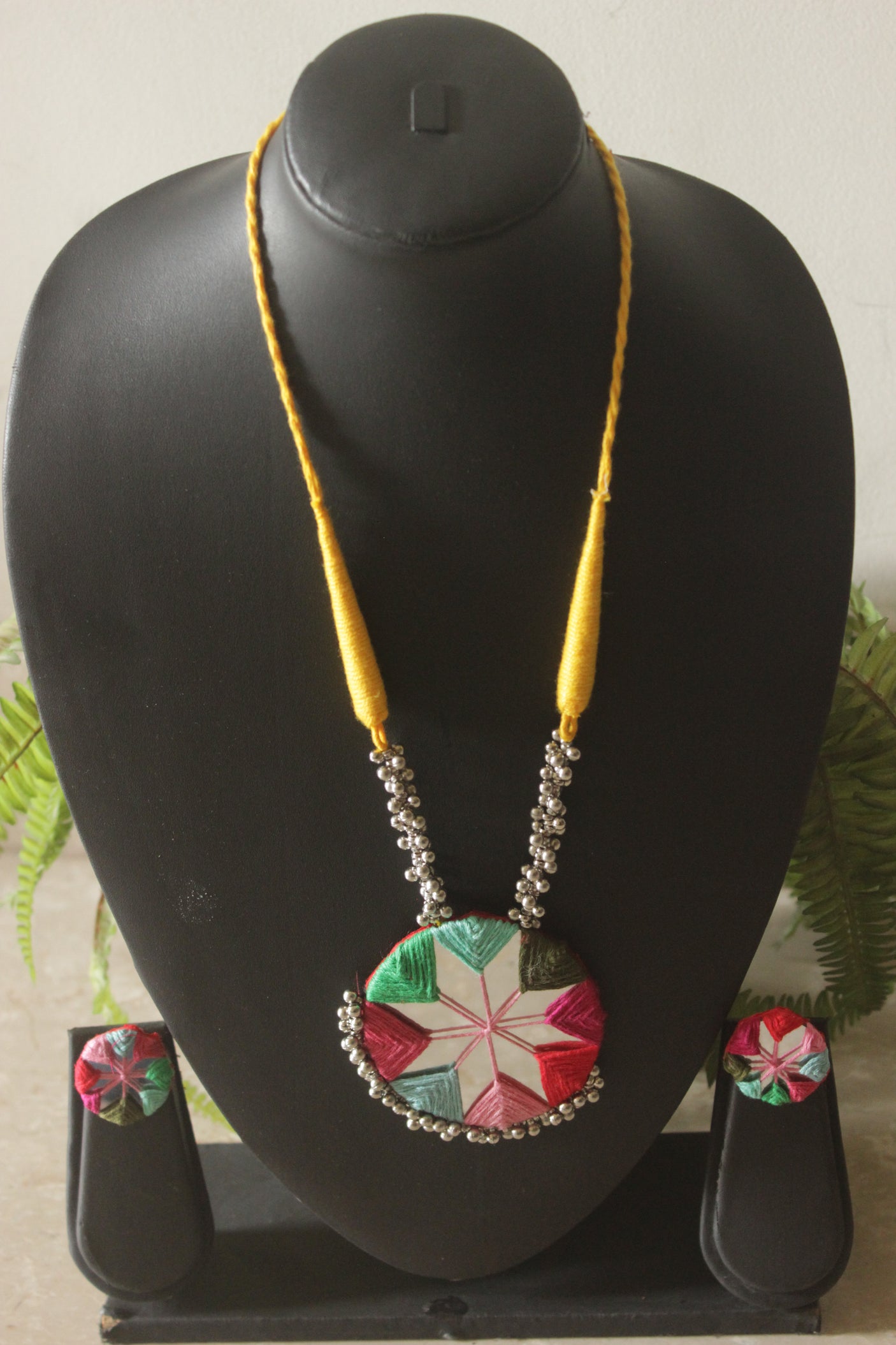 Multi-Color Hand Embroidered Mirror and Ghungroo Necklace