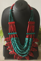 Turquoise and Red Bone Beads Quirky Statement Necklace