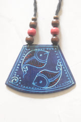 Blue Hand Painted Fish Motifs Thread Closure Ceramic Necklace Set