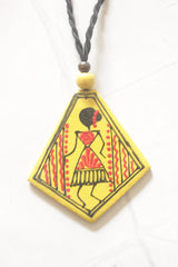 Yellow Hand Painted Tribal Motifs Thread Closure Ceramic Necklace Set