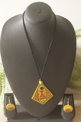 Yellow Hand Painted Tribal Motifs Thread Closure Ceramic Necklace Set