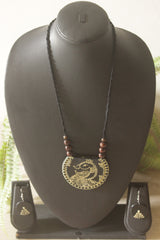 Black Hand Painted Peacock Motifs Thread Closure Ceramic Necklace Set