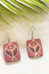 Pink Hand Painted Fish Motifs Thread Closure Ceramic Necklace Set