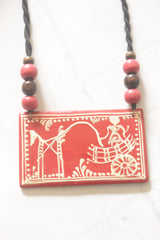 Red Pattachitra Horse & Chariot Hand-Painted Ceramic Necklace Set