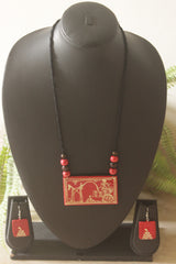Red Pattachitra Horse & Chariot Hand-Painted Ceramic Necklace Set
