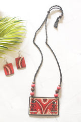 Red Hand-Painted Warli Art Ceramic Necklace Set