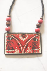 Red Hand-Painted Warli Art Ceramic Necklace Set