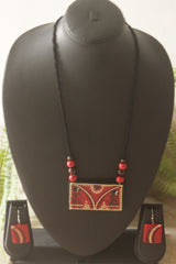 Red Hand-Painted Warli Art Ceramic Necklace Set