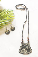 Black Hand-Painted Peacock Ceramic Necklace Set