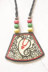 Cream & Black Hand-Painted Lord Ganesha Ceramic Necklace Set