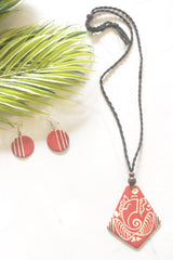 Red & Cream Hand-Painted Lord Ganesha Ceramic Necklace Set