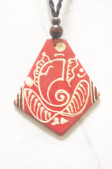 Red & Cream Hand-Painted Lord Ganesha Ceramic Necklace Set