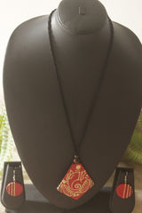 Red & Cream Hand-Painted Lord Ganesha Ceramic Necklace Set
