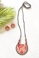Red & Cream Hand-Painted Bird Motif Ceramic Necklace Set