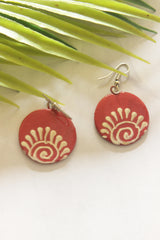 Red & Cream Hand-Painted Bird Motif Ceramic Necklace Set