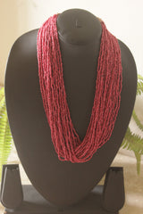 Cranberry Pink Beads Hand Beaded Multi-Layer Necklace