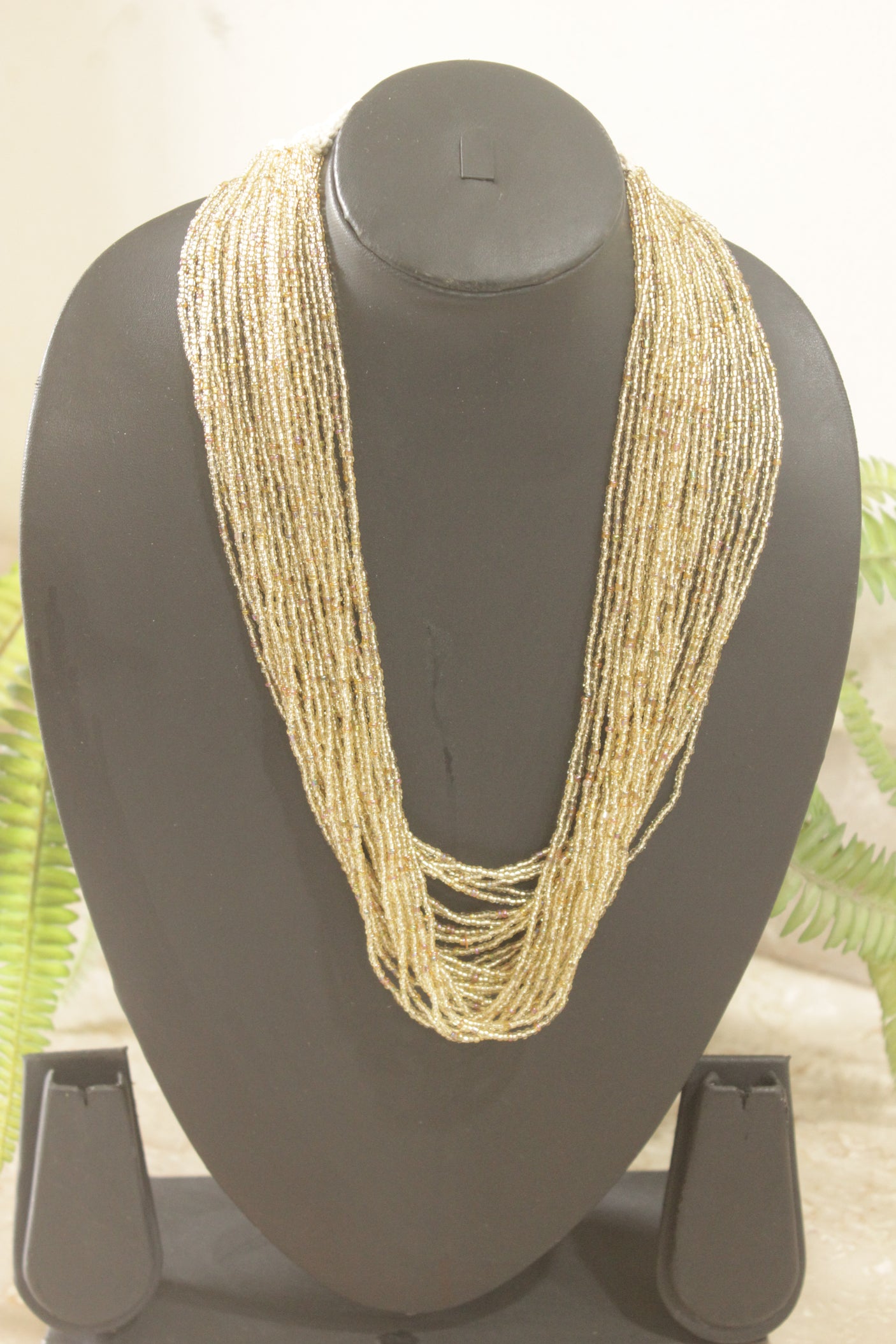 Golden Shimmer Beads Hand Beaded Multi-Layer Necklace