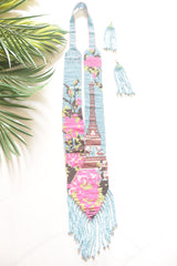 Blue and Pink Hand Beaded Long Necklace Set