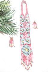 Red and Blue Hand Beaded Long Necklace Set
