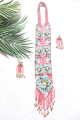 Red and Blue Hand Beaded Long Necklace Set