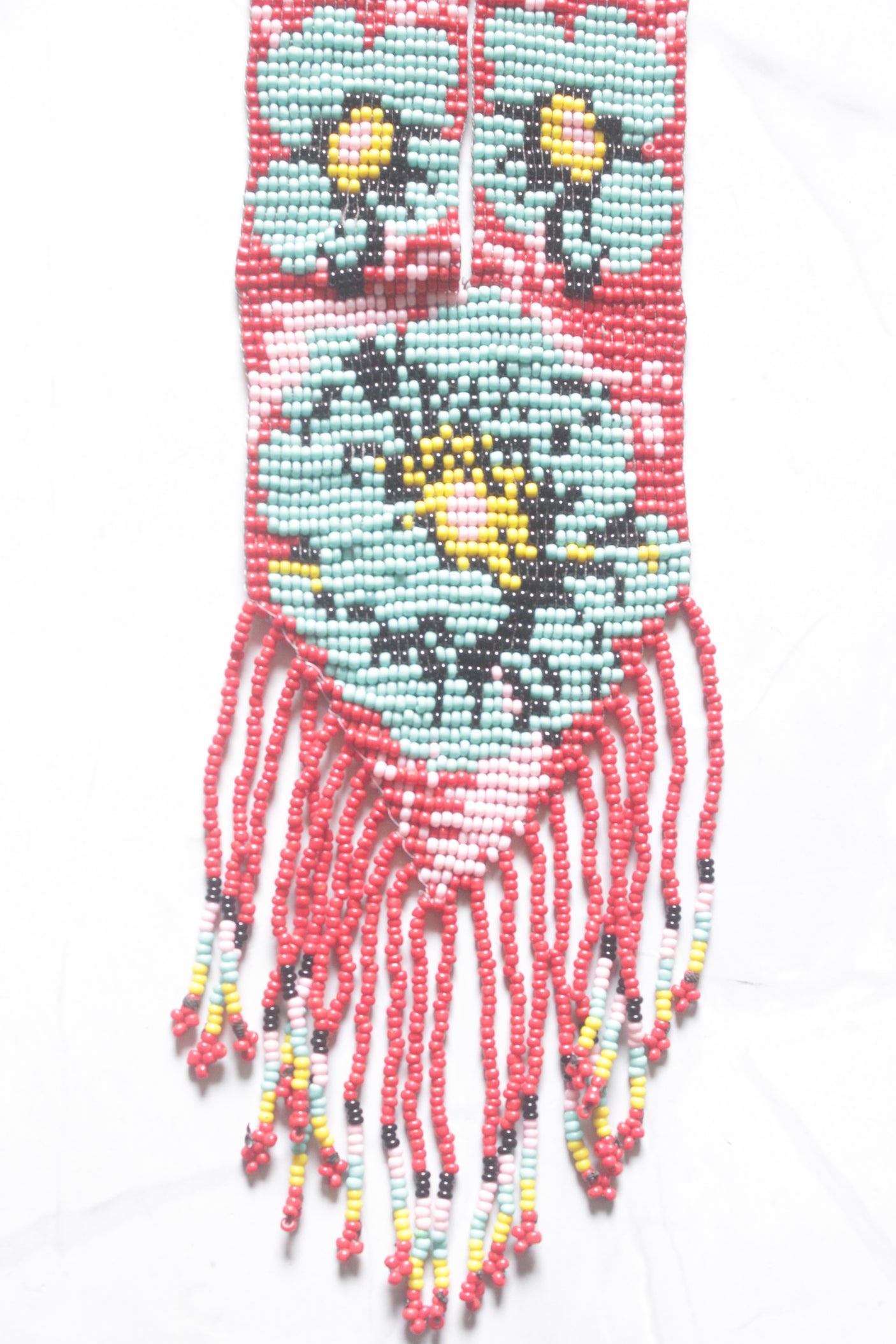 Red and Blue Hand Beaded Long Necklace Set