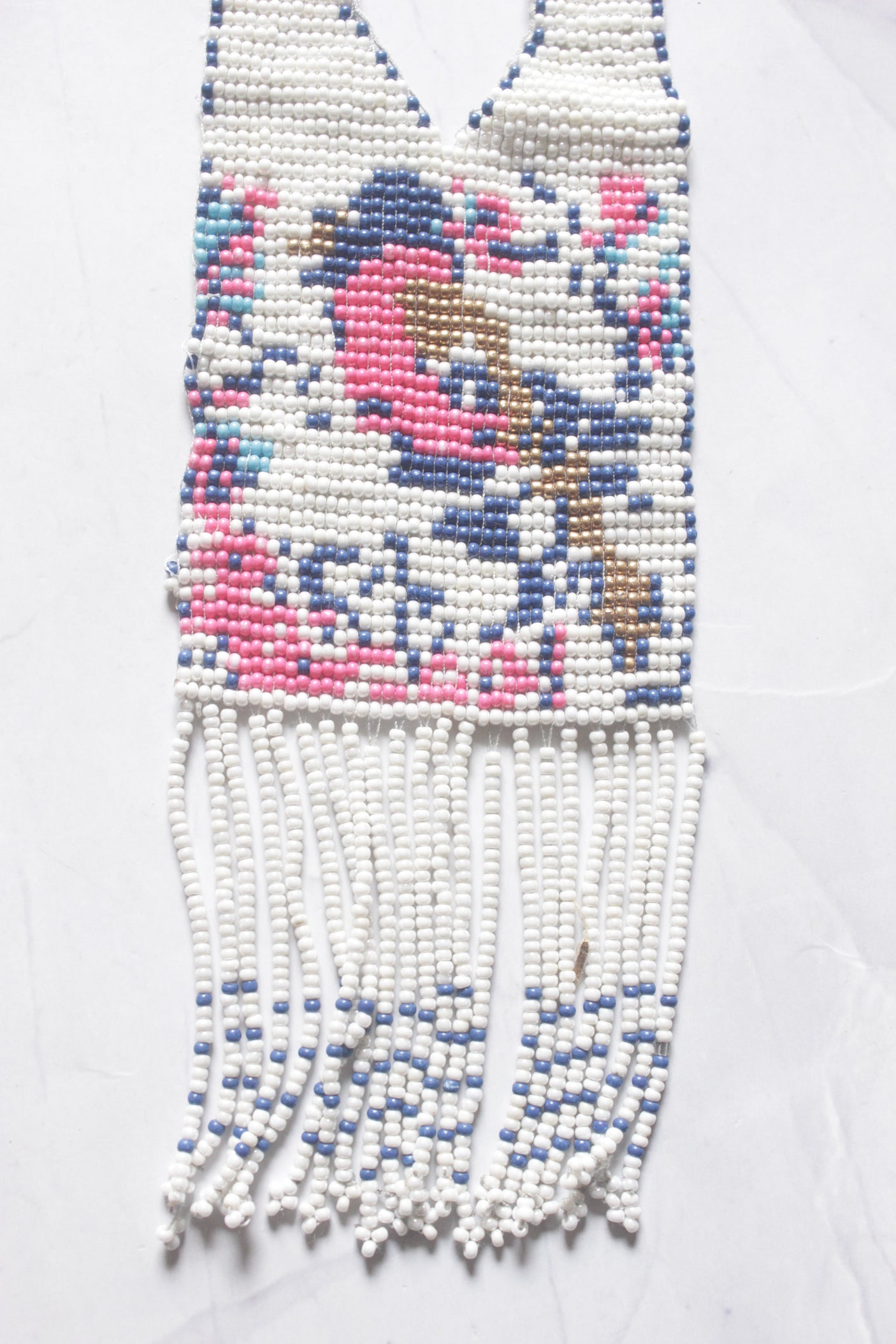White and Multi-Color Hand Beaded Long Necklace Set