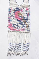 White and Multi-Color Hand Beaded Long Necklace Set