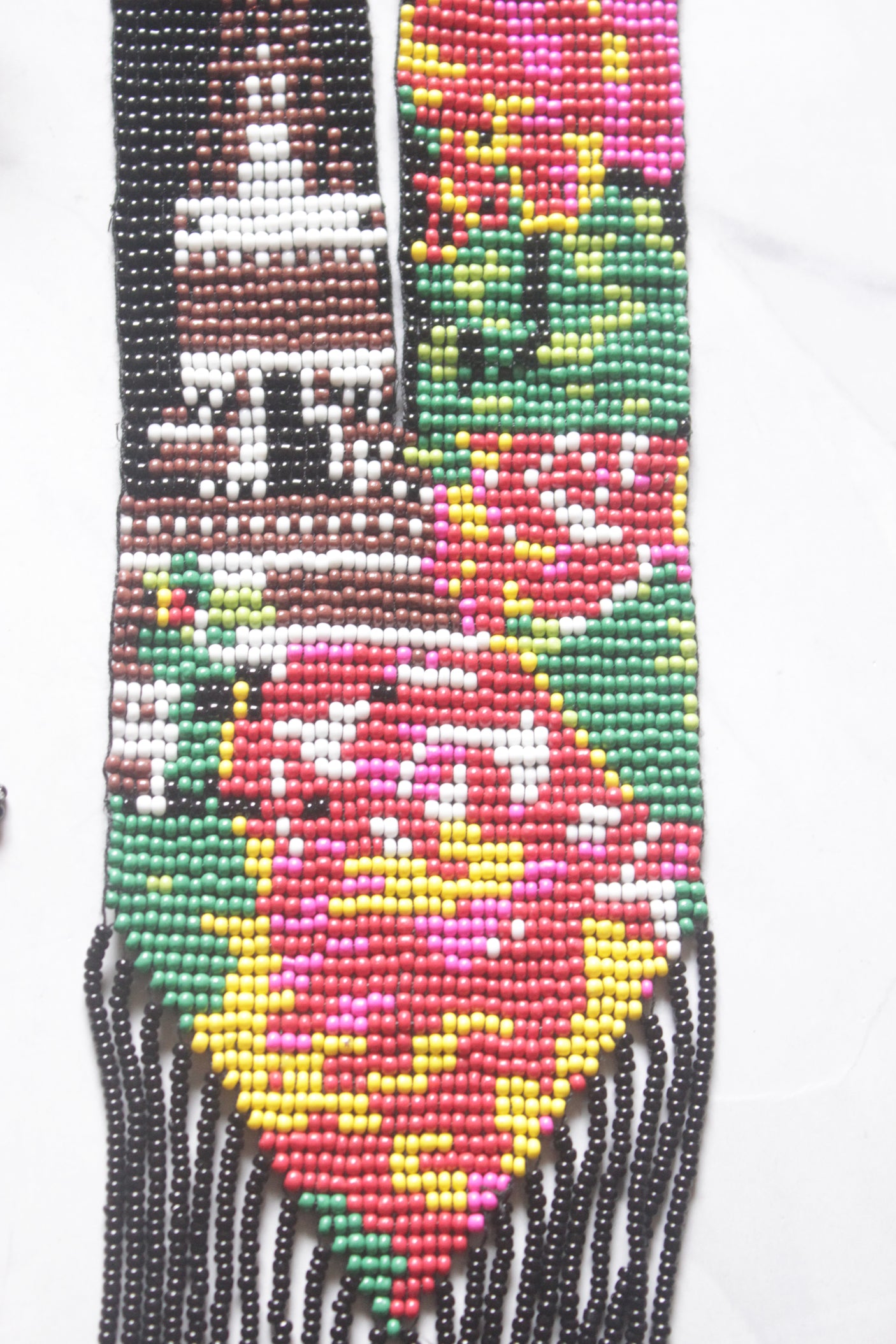 Black and Multi-Color Hand Beaded Long Necklace Set