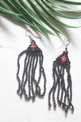 Black and Multi-Color Hand Beaded Long Necklace Set