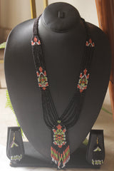 Black and Multi-Color Hand Beaded Long Necklace Set