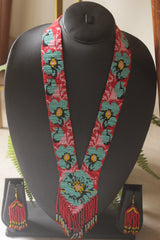 Red and Blue Hand Beaded Long Necklace Set