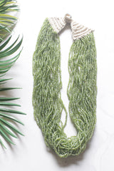 Sage Green Lustrous Beads Hand Beaded Multi-Layer Necklace