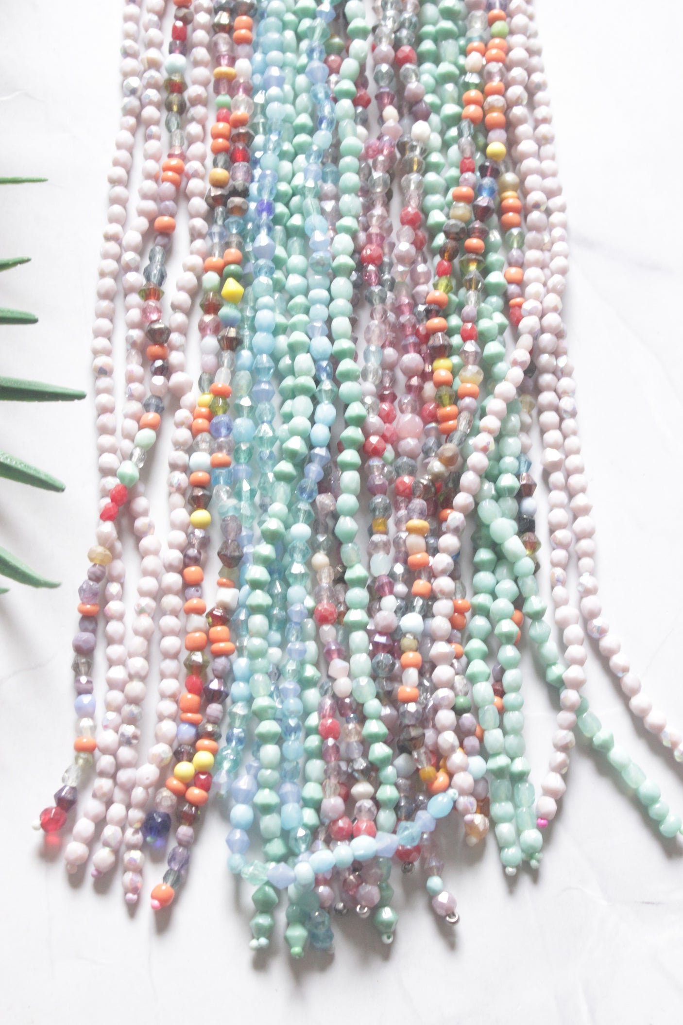 Multi-Color Seed Bead Long Fringe Waterfall Necklace
