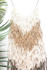 Bronze and Gold Seed Bead Long Fringe Waterfall Necklace