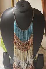 Colour Block Pastel Colors Ombre Seed Bead Long Fringe Waterfall Necklace