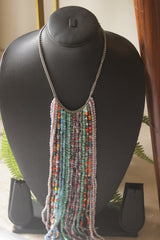 Multi-Color Seed Bead Long Fringe Waterfall Necklace