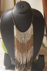 Bronze and Gold Seed Bead Long Fringe Waterfall Necklace