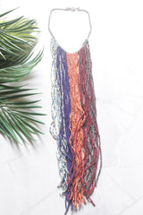 Multi-Color Seed Beads Long Fringe Waterfall Necklace
