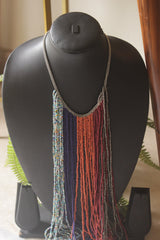 Multi-Color Seed Beads Long Fringe Waterfall Necklace