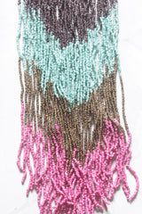 Color Blocked Multi-Color Seed Beads Long Fringe Waterfall Necklace