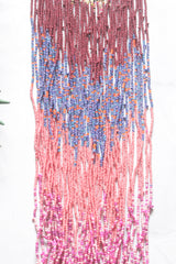 Color Blocked Multi-Color Seed Beads Long Fringe Waterfall Necklace