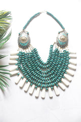 Turquoise and Off-White Bone Beads Quirky Statement Necklace