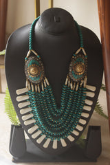 Turquoise and Off-White Bone Beads Quirky Statement Necklace