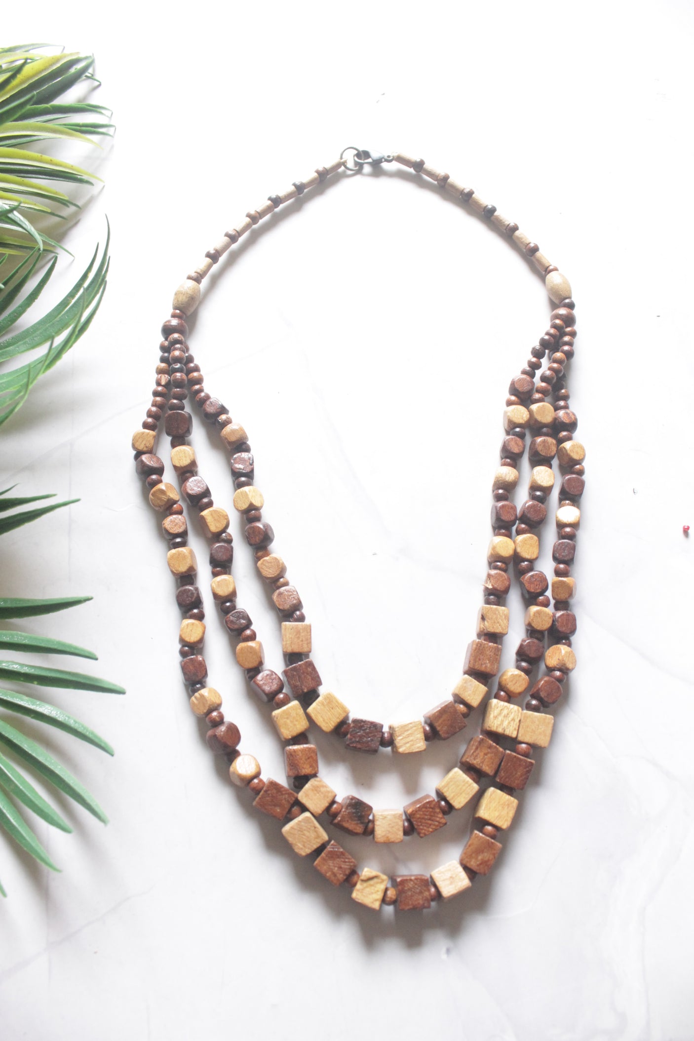 Shades of Brown Wooden Beads 3 Layer Handmade Necklace