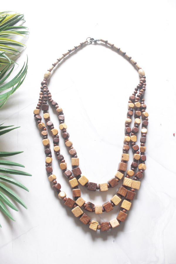 Shades of Brown Wooden Beads 3 Layer Handmade Necklace