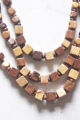 Shades of Brown Wooden Beads 3 Layer Handmade Necklace