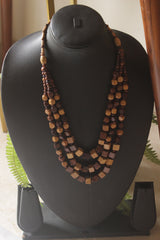 Shades of Brown Wooden Beads 3 Layer Handmade Necklace