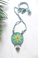 Blue and Green Hand Embroidered Mirror Necklace